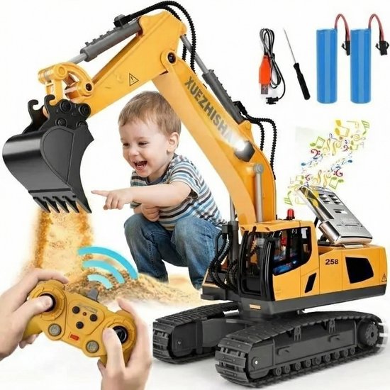 RC Graafmachine Speelgoed - Bestuurbare Graafmachine voor Kinderen & Zandbak - Vrachtwagen Voertuigen Afstandbestuurbaar - Tractor Buitenspeelgoed - Bestuurbaar Kraan Jongens Meisje - Afstandsbestuurbaar Elektrisch Robot Auto Afstandsbediening