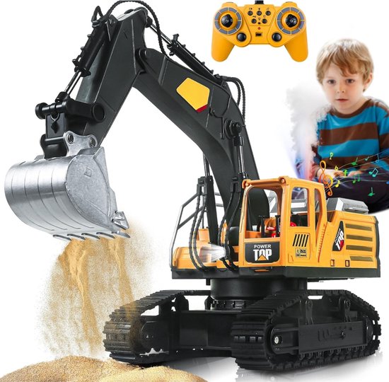 Aura® Bestuurbare Graafmachine - RC Graafmachine - Graafmachine op Bestuurbare Afstand - ‎35 x 14 x 25 - 1:14 - Geel - 35cm x 14cm x 25cm