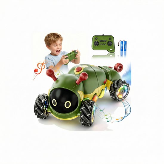 Bestuurbare Auto Kind - RC Rups Stuntwagen met Licht, Spray & Muziek - 4WD 2.4GHz - 360° Rotatie - Inclusief 2 Accu's - Speelgoed Cadeau voor Jongens & Meisjes 3-8 Jaar - groente