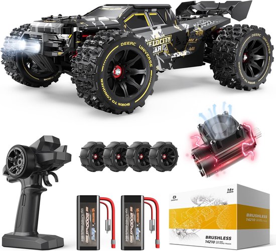 DEERC RC Bestuurbare Auto 1:14 – Brushless 4x4 Offroad – 80 km/u – Waterdicht – 2x 3S 11.1V Accu – High Speed Monster Truck – All Terrain