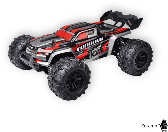 Zetamo Bestuurbare auto 1:16 Schaal - Hoge Snelheid 50 Km/h - Ideaal voor Volwassenen en Kinderen - 2.4G Afstandsbediening - 4WD Off-Road Monster Truck - Buiten - RC Auto - Rc Truck - Rood