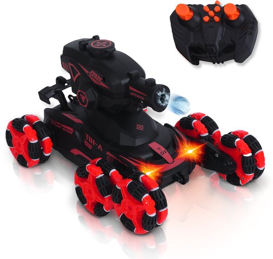 FUNFY 1:16 6-Wheel RC Car 4WD – Rechargeable Remote Control Stunt Car with Fog Effect & 45° Climbing Function – Off-road Remote Control Car for Kids – Black Toy Gift