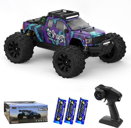 Afstandsbediende Auto – RC Auto – Racebuggy – Offroad Buggy – Driftwagen – 1:14 Schaal – 100 km/u Snelheid – 3S Borstelloze Motor – 3 Batterijen – Paars
