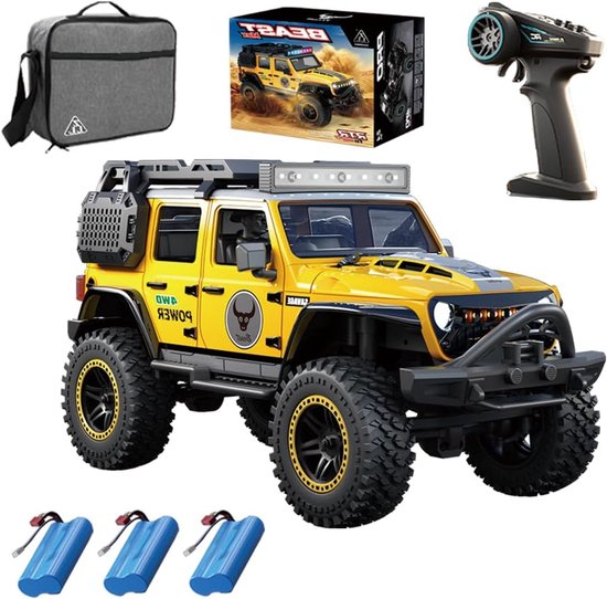 RC Crawler – RC Auto – Offroad Truck – Klimwagen – Afstandsbediening – Geel – 1:20 Schaal – Brushless Motor – 4x4 Vierwielaandrijving – Waterdicht – 3 Batterijen