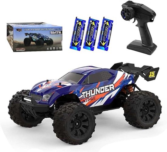 RC monstertruck – RC auto – Afstandsbediening auto – Offroad wagen – 1:14 schaal – 100 km/u snelheid – Waterdicht en metalen chassis – 4WD vierwielaandrijving – Blauwe uitvoering