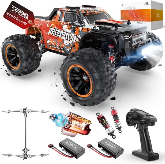 RC Auto – Radiografische Auto – Afstandsbediening Auto – RC Raceauto – 4WD Met Borstelloze Motor – Snelheid Tot 52 Km/U – Inclusief 2 Batterijen Voor 40 Minuten Rijden