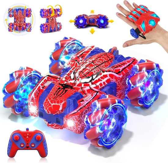 Bestuurbare Auto met Gebarenherkenning - RC Spider Auto - Dubbelzijdig Rijdbaar - Met Verlichting - Kindercadeau 4 t/m 12 jaar - Blauw