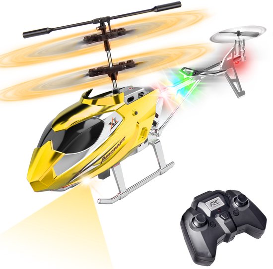 TERRAMUS RC vliegtuig Gouden - LED Licht - 2.4GHz Hoogte Houden Helikopter speelgoed met 3.5 Kanaal - Binnen Snelheid Drone voor Jongens kinderen