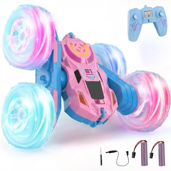 Nexar Bestuurbare Auto - RC Stunt Auto - 360° - Met LED Verlichting & 2 Accu's - Bestuurbare Auto voor Jongens & Meisjes - Roze