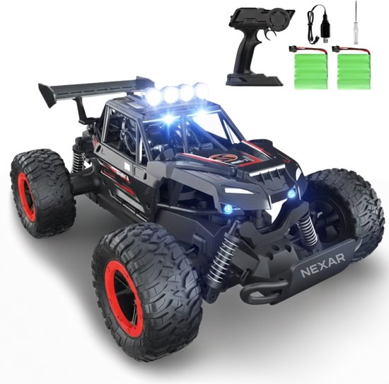 Nexar Bestuurbare Auto - RC Auto Monstertruck - 33 km/u - Afstandsbestuurbare Auto voor Buiten - Met Verlichting & 2 Accu's - Rood