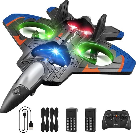Nexar Bestuurbare Vliegtuig - Straaljager - RC Vliegtuig voor Kinderen - Afstandsbestuurbaar - met LED, 360° Flips & Verticaal opstijgen - Speelgoed Jongens