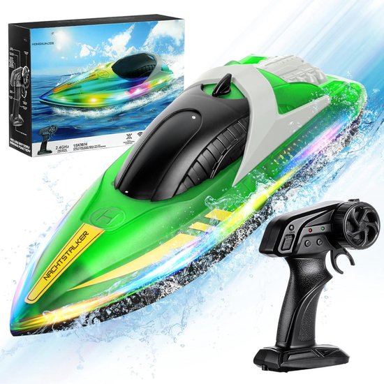 DYNA® Bestuurbare Boot - RC Boot - Boot op Bestuurbare Afstand - 2 Batterijen - Groen -28cm x 20cm x 9cm