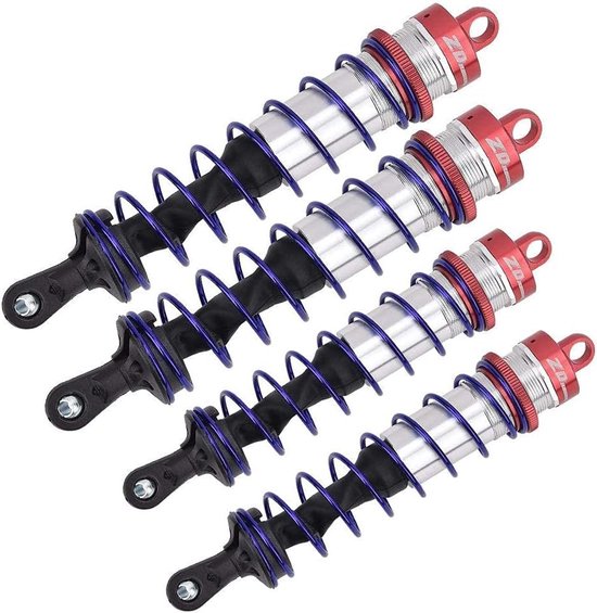 Allecto - Schokdemper voor RC auto - Verstelbare schokbreker - Metaal olie druk - 1/8 RC modelauto - Rood - 4 stuks - Geschikt voor raceauto's - Ro...