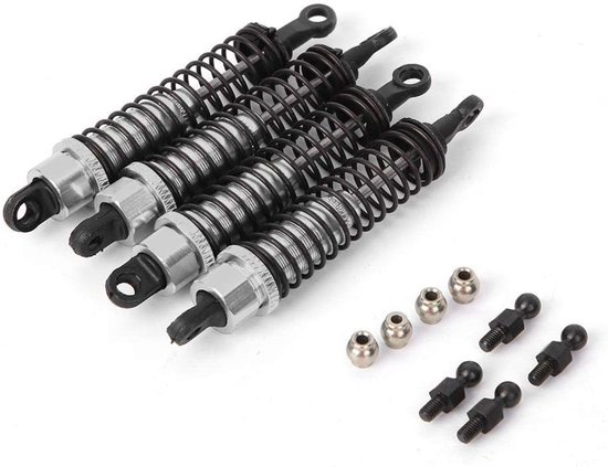 Allecto - Schokdempers voor RC Crawler - Voor en Achter - 1:10 schaal - RC voertuig accessoires - 80MM - Geschikt voor RGT 136100 - Zilver