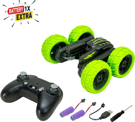RC Stunt Auto – 4WD Dubbelzijdige Stuntauto – 360° Rotaties & Flips – LED Verlichting – Incl. 2 Oplaadbare Batterijen – Voor Kinderen