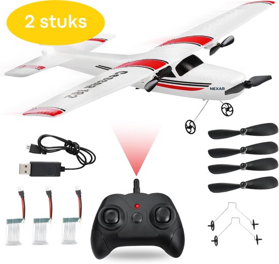 Nexar Bestuurbare Vliegtuig - 2 stuks - RC Propellervliegtuig met Gyro Stabilisatie - Afstandsbestuurbaar Vliegtuig - voor Kinderen & Beginners - Incl. 3 Batterijen