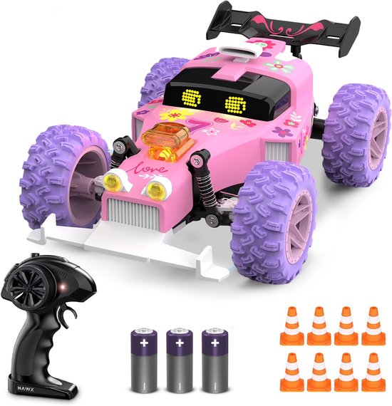 HAWX Bestuurbare Auto - RC Auto - Race Auto - Monstertruck - Afstandsbestuurbare Auto - Volwassenen en Meisjes - Voor Buiten - Incl. 3 Batterijen, 8 Verkeerskegels