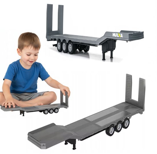 COIL Dieplader oplegger model 1:18 - Op afstand bedienbaar - Oplegger voor Scania 770S 8V model - Lengte 73,5 cm - Realistische oplegger voor vrachtwagenmodellen - Zilver