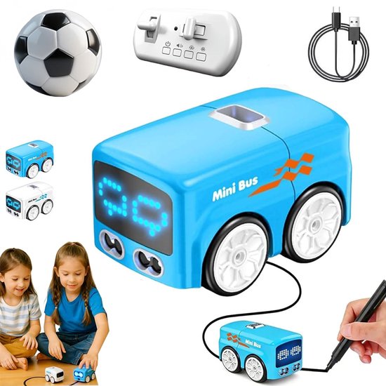 Slimme RC Magic Minibus, interactieve inductieve auto die lijnen volgt, met schattige LED-lampjes, volgt handgebaren & slimme RC-besturing, Mini interactieve auto's educatief cadeau voor jongens en meisjes, Blauw