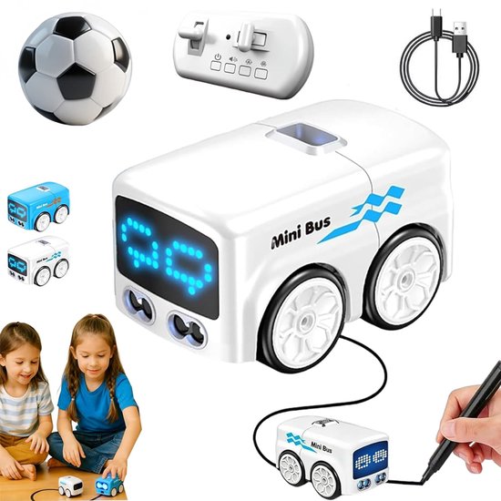 Slimme RC Magic Minibus, interactieve inductieve auto die lijnen volgt, met schattige LED-lampjes, volgt handgebaren & slimme RC-besturing, Mini interactieve auto's educatief cadeau voor jongens en meisjes, Wit