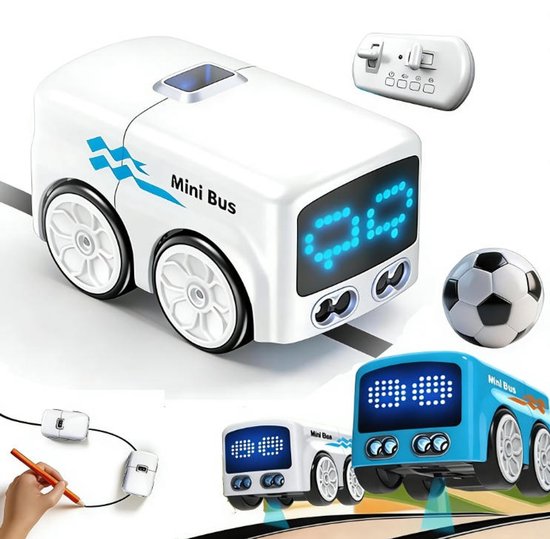 Magic Mini RC-bus – 2,4 GHz inductieve auto die getekende lijnen volgt; interactieve Magic Mini-bus met gebarenbesturing, volg- en ontsnappingsmodi – ideaal cadeau voor kinderen (jongens en meisjes) vanaf 6 jaar (Wit)
