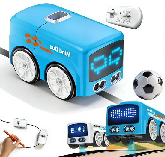 Magic Mini RC-bus – 2,4 GHz inductieve auto die getekende lijnen volgt; interactieve Magic Mini-bus met gebarenbesturing, volg- en ontsnappingsmodi – ideaal cadeau voor kinderen (jongens en meisjes) vanaf 6 jaar (blauw)
