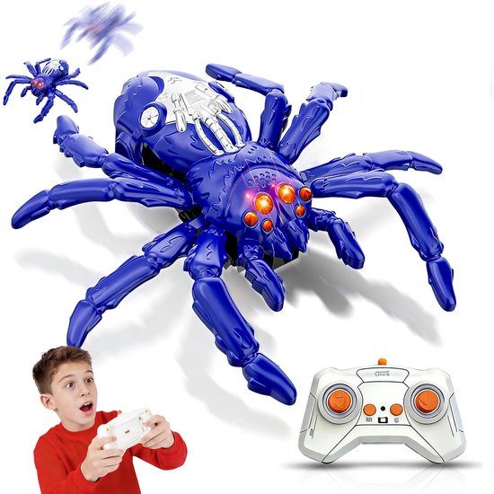 Op afstand bestuurbare spinspeelgoed - Muurklimmende spin voor kinderen - RC muurkruipende spinrobot met 360° rotatie - Cadeau voor jongens en meisjes vanaf 3 jaar, blauw