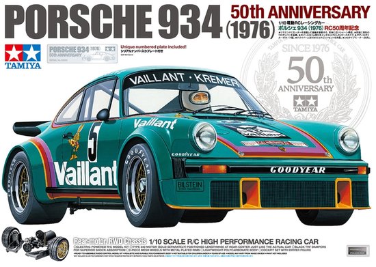 Tamiya Modelbouwpakket Auto - 47524 RC Auto - Porsche 934 Turbo RSR Vaillant-Kremer 1976 50th Anniversary RC Plastic - 1:10 - Modelbouw