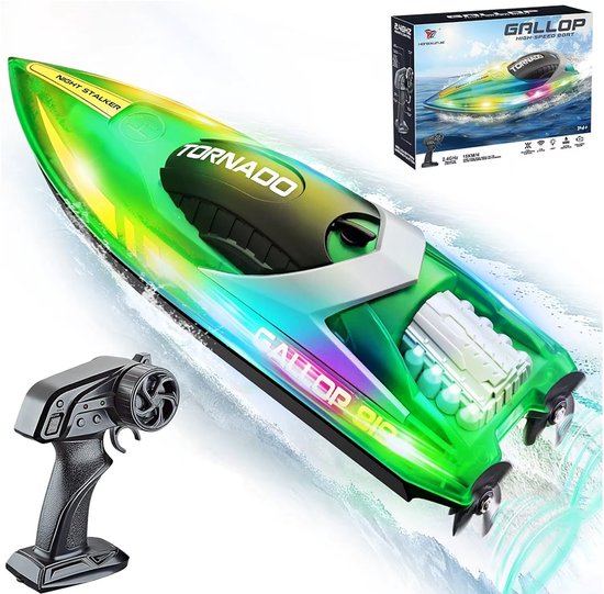 Gallop Tornado - RC boot – LED-verlichting, Hoge Snelheid Speedboat - 2.4GHZ 15KM - Green