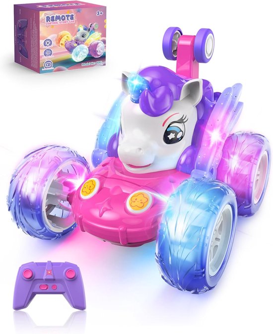 Unicorn Afstandsbediening Auto - LED Licht Monster Truck - Speelgoedauto voor Meisjes 3 4 5 6 Jaar - RC Speelgoed Auto - Afstandsbediening Monstertruck - Cadeau voor Meisjes 3+ Jaar