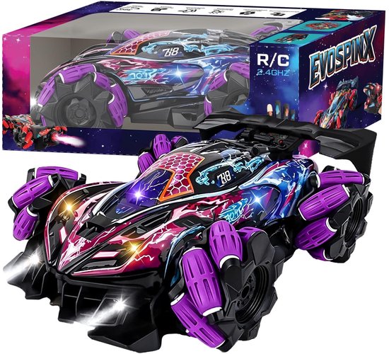 Evospinx Bestuurbare auto - Stuntauto - Met afstandsbediening - Afstandsbestuurbaar - Radiografische raceauto - RC speelgoed jongens, meisjes & volwassenen - Binnen & buiten - Inclusief 2 oplaadbare accu’s - Drift - Snel