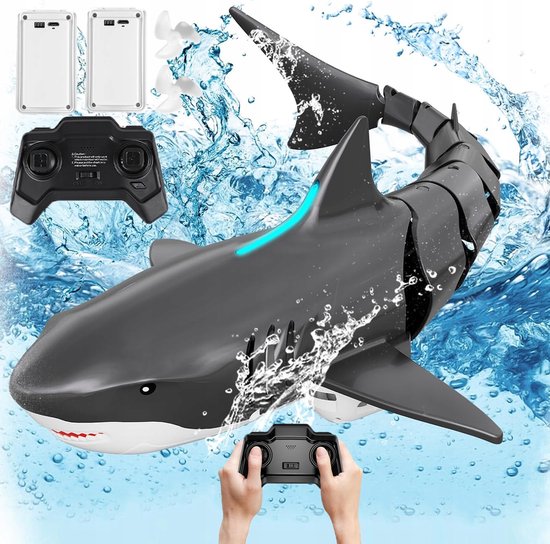 RC Shark - Speelgoedhaai - 2.4G Radiografisch Bestuurbare Haai - Dubbele 1000mAh Batterij & 30m Bereik - Met LED-verlichting & 360° Draai - Voor Zwembad & Bad