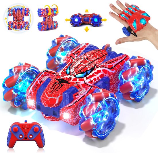 Spider RC Auto met Gesture Control - Dubbelzijdige Stunt Auto - Afstandsbediening Speelgoed Auto - LED Verlichting - 360° Roterende RC Stunt Car - Speelgoed voor Kinderen 4-12 Jaar - Rood