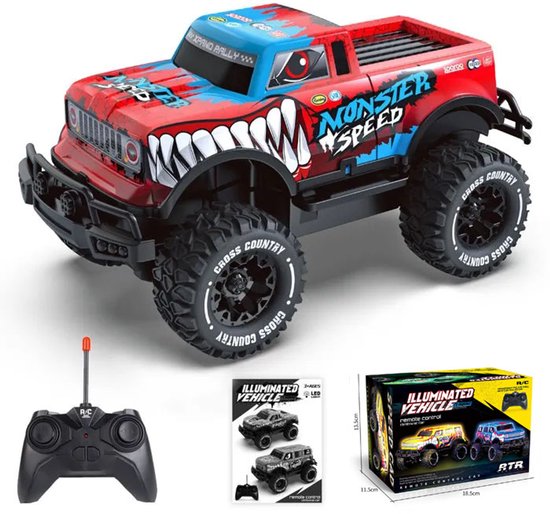 Afstandbestuurbare Auto Monster Truck - 2.4GHz - RC Auto Off-Road met LED Verlichting - - Radiografisch Afstandsbestuurbare Race Speelgoed -Bestuurbare Auto voor Kinderen (3 tot 10 Jaar)