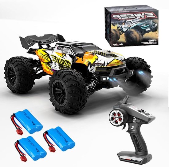 X-Verse 16102PRO Op afstand bestuurde auto met borstelloze motor, 1:16, 4WD RC auto, terreinwagen, offroad, 70 km/u, offroad drift auto, speelgoedauto, cadeau voor volwassenen, 3 batterijen (geel)