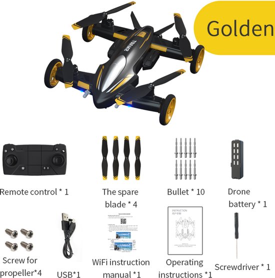RC Drone Auto 2-in-1 - Vlieg & Rijd - HD Camera - 360° Flip - 7.6V Batterij - WiFi FPV - Oplaadbaar Speelgoed