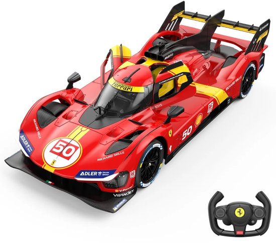 Ferrari 499P LMDh 1:14 R/C Racer vanaf 6 jaar – Officieel Gelicentieerde Bestuurbare Auto met Openslaande Deuren & LED-verlichting – Auto op Afstandsbediening met TPE-Wielen & 2 Snelheden – Rood