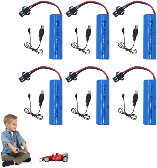 Set van 6 oplaadbare 14500 Li-ion batterijen 3.7V 500mAh met USB opladers voor RC voertuigen, tanks en boten