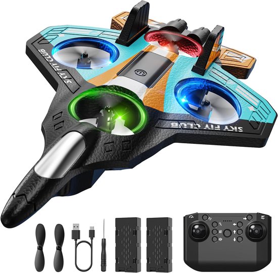 DEERC Schuimvliegtuig RC voor kinderen – Radiografisch bestuurd vliegtuig met hoogtebehoud, 3D-flips & LED-verlichting – 2 accu's – Beginnersvriendelijk RC vliegtuig voor jongens en meisjes