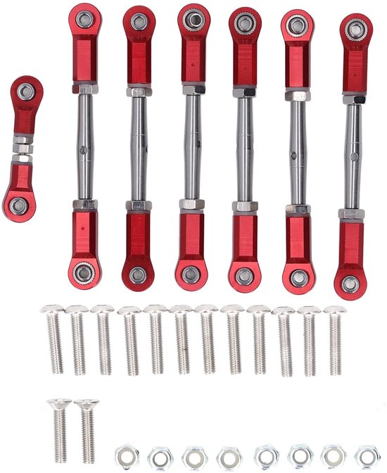Allecto - RC Tie Link Rod Set - Aluminium Trekstang - Verstelbaar - Rood - Geschikt voor Slash Rustler Stampede 4x4 1/10 RC Auto