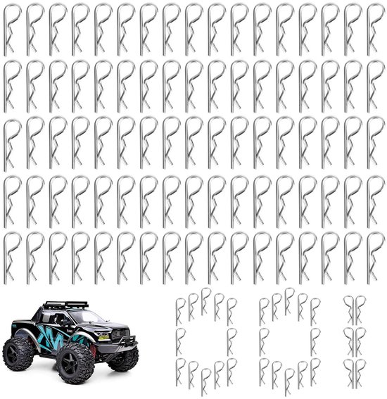 100 Stuks R Type Body Clips van RVS voor RC Voertuigen, Tuingereedschap en Grasmaaiers, Duurzaam en Betrouwbaar