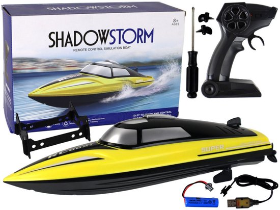 Playos® - RC Speedboot - Geel - Oplaadbaar - 2.4 GHz Afstandbediening - Bestuurbare Boot - Buitenspeelgoed - Waterspeelgoed