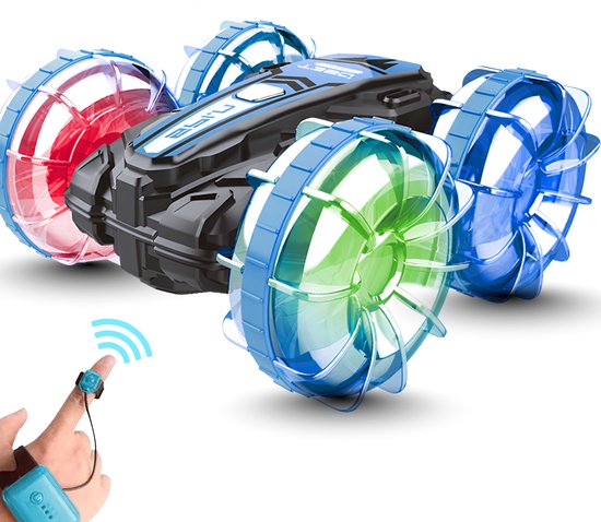 FUNFY Aqua Stunt RC Auto 4WD – Waterbestendige Afstandsbestuurbare Auto voor Land & Water – 360° Stunt RC Car met LED Licht – All Terrain RC Auto voor Kinderen – Oplaadbare Bestuurbare Stuntauto