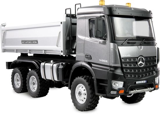 RC Vrachtwagen Kieper - Op afstand bestuurbare vrachtwagen Modelbouw vrachtwagen - Terreinrijden - Volledig metalen laadbak - 1:14 Schaal - Antraciet