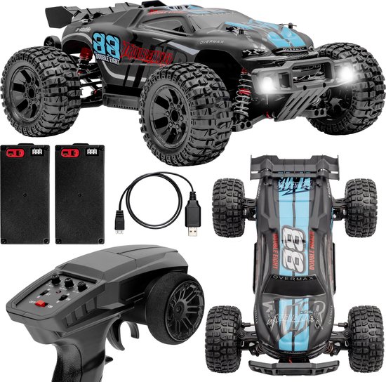 Overmax X-Stable RC auto / RC car – 4x4 Monster Truck – 1:10 schaal – metalen aandrijving – olie-schokdempers – dubbele LED verlichting – 2 accu’s (tot 40 min rijtijd) – instelbare besturing – actieve rem – offroad terrein model