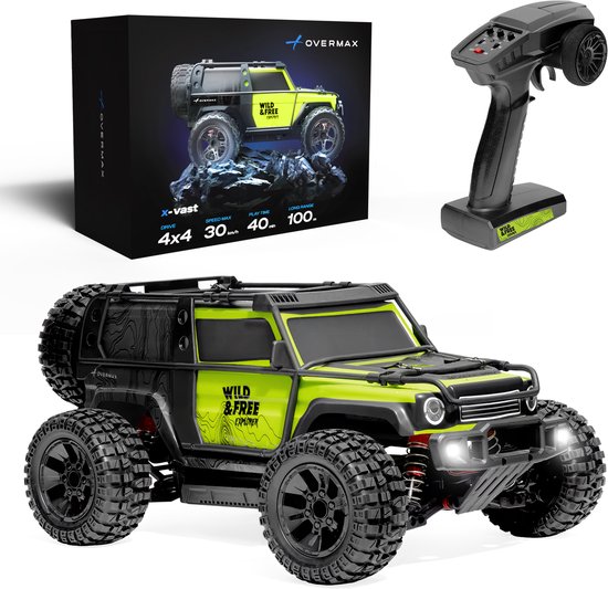 Overmax X-Vast RC auto / RC car – 1:10 crawler 4x4 – metalen aandrijfas – olie-schokdempers – LED verlichting – 2 accu’s (tot 40 min) – 30 km/u – traploze snelheidsregeling – offroad terrein model – Ready To Run