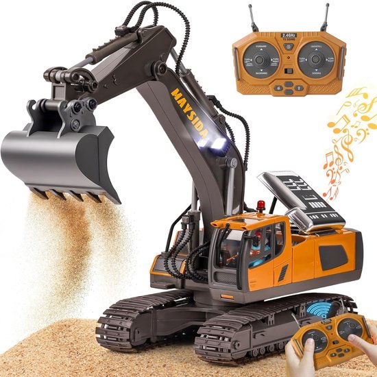 Aura® Bestuurbare Graafmachine - RC Graafmachine - Graafmachine op Bestuurbare Afstand- 2 Batterijen- Geel- 34cm x 16cm x 13cm; 0.9kg