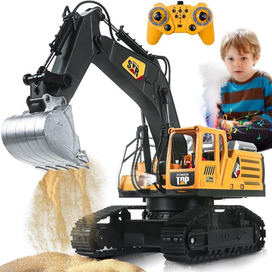 Aura® Bestuurbare Graafmachine - RC Graafmachine - Graafmachine op Bestuurbare Afstand - 2 Batterijen - 1:20- Geel- 35cm x 14cm x 25 cm; 1.13 kg
