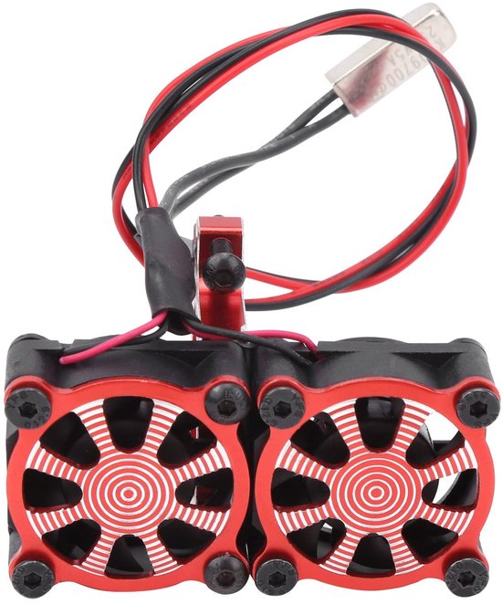 Verstelbaar Motorkoellichaam met Warmtesensor voor 1/10 RC-auto - Dubbele Ventilatormotorkoeler (Rood)