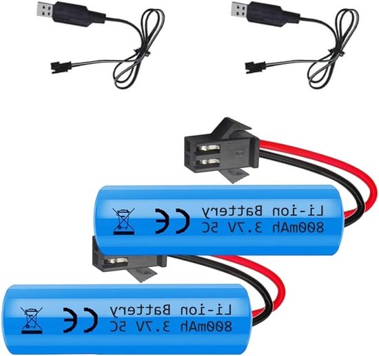 Oplaadbare Lithium Ion Batterijen 3.7V 800mAh met 2 USB Opladers voor RC Voertuigen, Botens en Robots